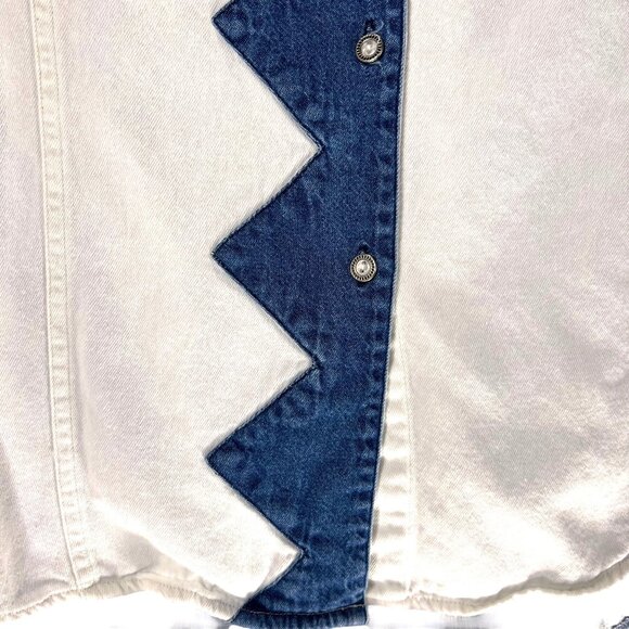 Vtg Wrangler Western Wear Denim Shirt White Blue Cowgirl Rodeo Zig Zag Plaid Lg - Picture 3 of 13